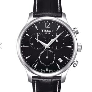 Tissot Tradition Chronograph Black Dial Black Leather Strap Watch For Men
